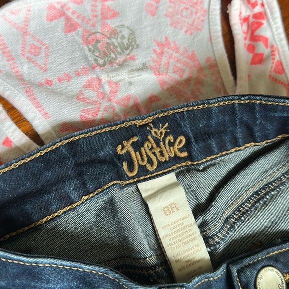 2 Piece Bundle Girls Justice Pink and White Tank Top Denim Shorts Size 8 - Picture 6 of 6
